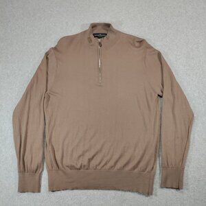 The Monaco Cashmere Collection Sweater Mens Large Tan 1/4 Zip Pullover Casual